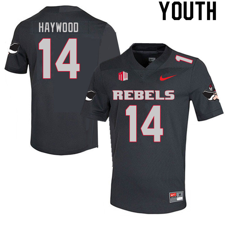 Youth #14 Jared Haywood UNLV Rebels College Football Jerseys Sale-Charcoal - Click Image to Close